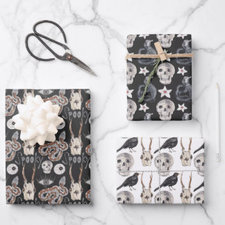 Spooky Skull Snake Black Raven Crow Wrapping Paper Sheet