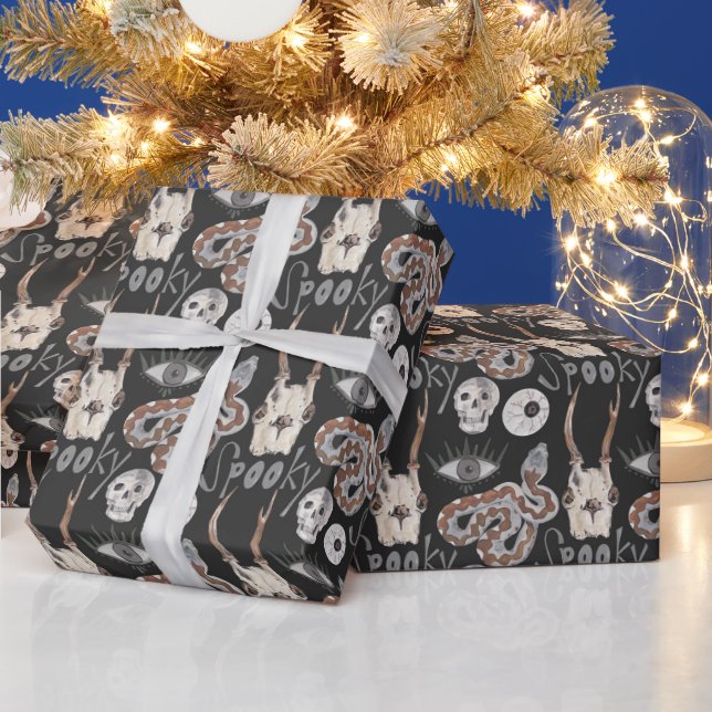 Spooky Skull Snake Eye Black Wrapping Paper (Holidays)