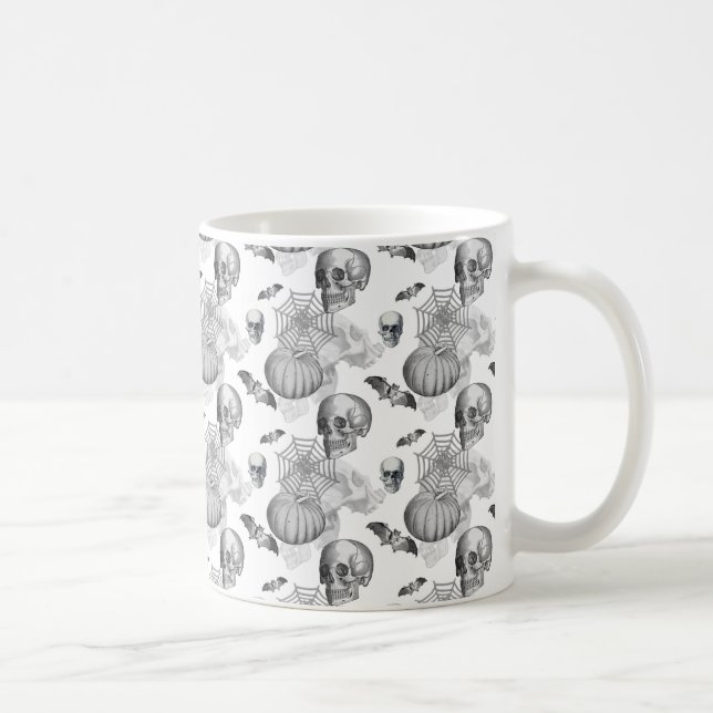 Spooky Skull Spider Web Pumpkin Bat Halloween Coffee Mug (Right)
