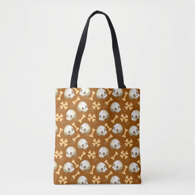 Spooky skulls and bones Halloween pattern Tote Bag (Front)