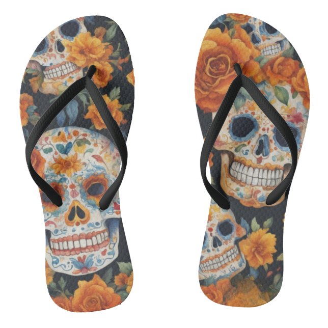 Spooky Skulls: Halloween-Inspired pattern Design Thongs (Footbed)