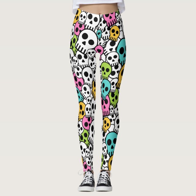 Spooky  Skulls Halloween Leggings (Front)