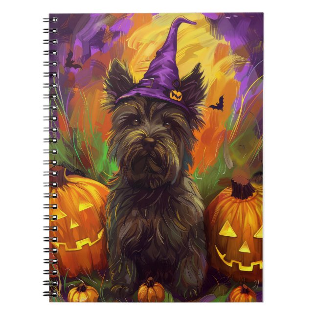 Spooky Skye Terrier Dog Halloween Witch Pumpkin Notebook (Front)
