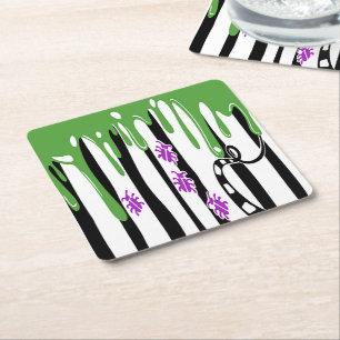 Spooky Slime and Stripes Halloween Square Paper Coaster
