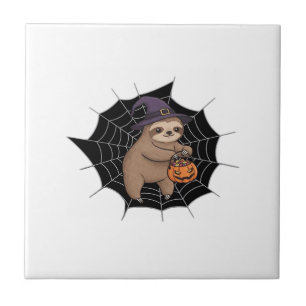 Spooky Sloth Halloween Fun - Cute Trick-or-Treat A Ceramic Tile