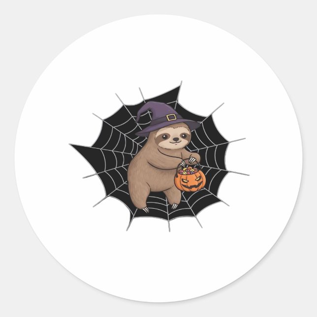 Spooky Sloth Halloween Fun - Cute Trick-or-Treat A Classic Round Sticker (Front)