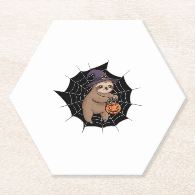 Spooky Sloth Halloween Fun - Cute Trick-or-Treat A Paper Coaster (Front)