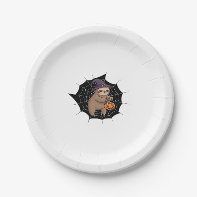 Spooky Sloth Halloween Fun - Cute Trick-or-Treat A Paper Plate (Front)