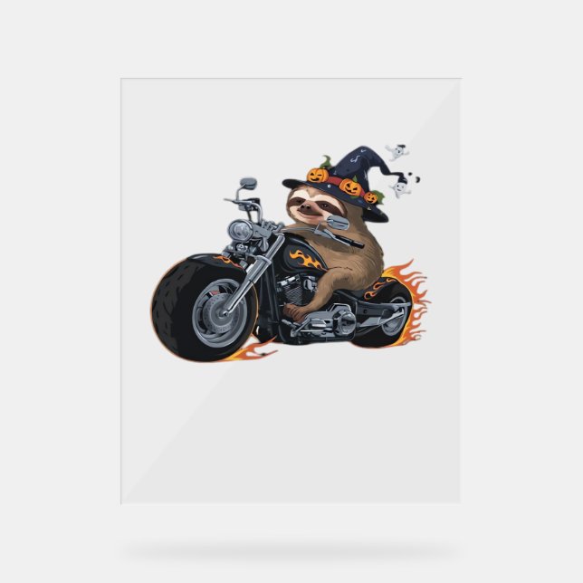 Spooky Sloth Motorcycle Ride Halloween Biker Fun C Acrylic Sign (Front)