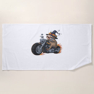 Spooky Sloth Motorcycle Ride Halloween Biker Fun C Beach Towel