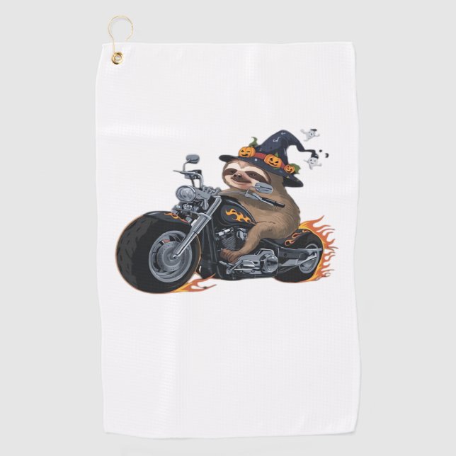Spooky Sloth Motorcycle Ride Halloween Biker Fun C Golf Towel (Front)