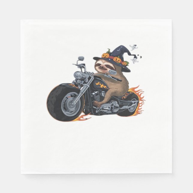 Spooky Sloth Motorcycle Ride Halloween Biker Fun C Napkin (Front)