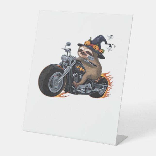 Spooky Sloth Motorcycle Ride Halloween Biker Fun C Pedestal Sign (Front)