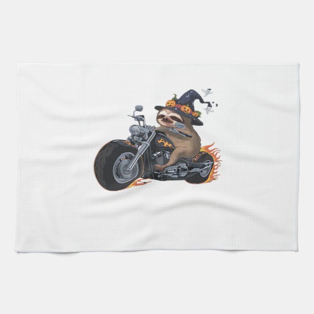 Spooky Sloth Motorcycle Ride Halloween Biker Fun C Tea Towel (Horizontal)