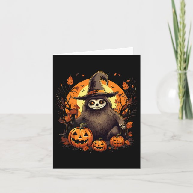 Spooky Sloth Witch Halloween  Card (Front)