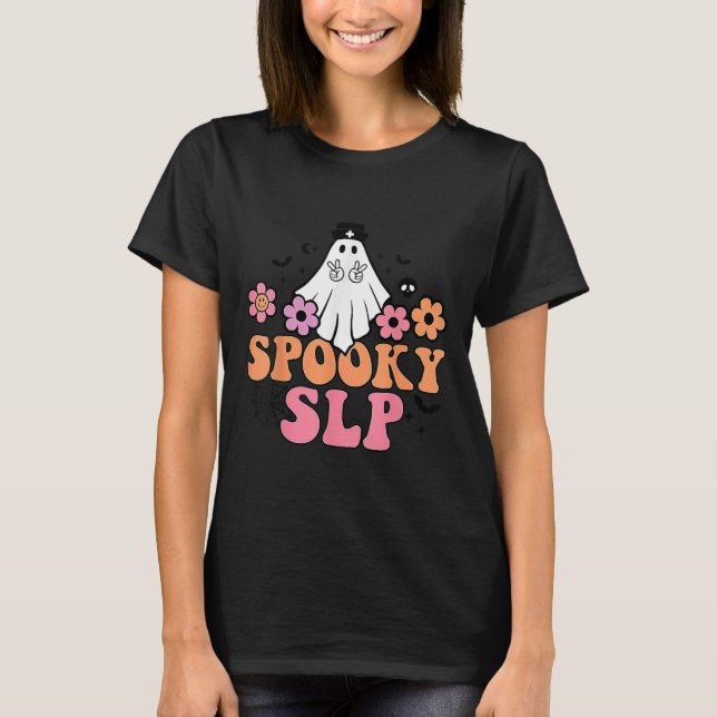 Spooky Slp Speech Language Pathologist Cute Ghost  T-Shirt (Front)