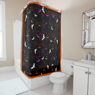 Spooky Smiles Ghosts Neon Autumn Leaves Shower Curtain