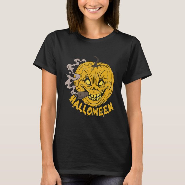 Spooky Smoker Pumpkin Smoking Pumpkin Halloween Co T-Shirt (Front)