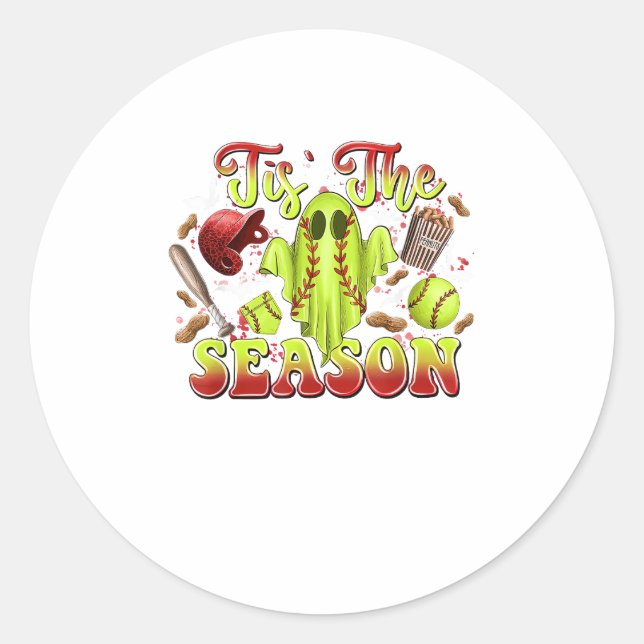 Spooky Softball Costume Funny Halloween Tis The Se Classic Round Sticker (Front)