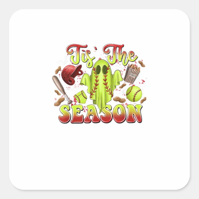 Spooky Softball Costume Funny Halloween Tis The Se Square Sticker (Front)