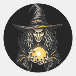 Spooky Sorceress Witch Sticker with Crystal Ball