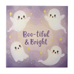 Spooky & Sparkling: Boo-tiful Halloween Greetings Ceramic Tile