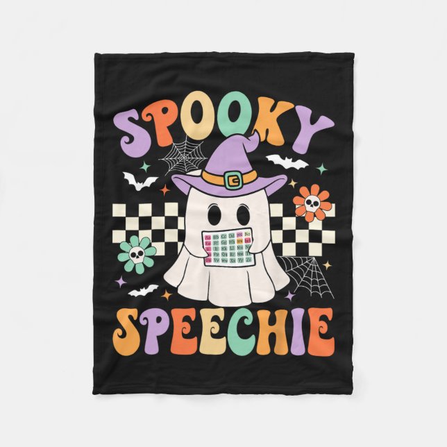 Spooky Speechie Speech Therapy Halloween Retro Slp Fleece Blanket (Front)