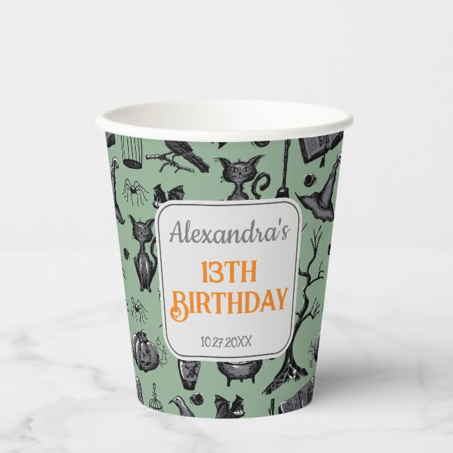 Spooky Spellbinding Halloween Birthday Party Paper Cups (Front)