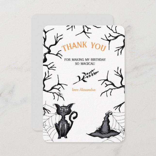 Spooky Spellbinding Halloween Birthday Party  Thank You Card (Front/Back)