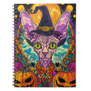 Spooky Sphynx Cat Halloween Witch And Pumpkin Notebook