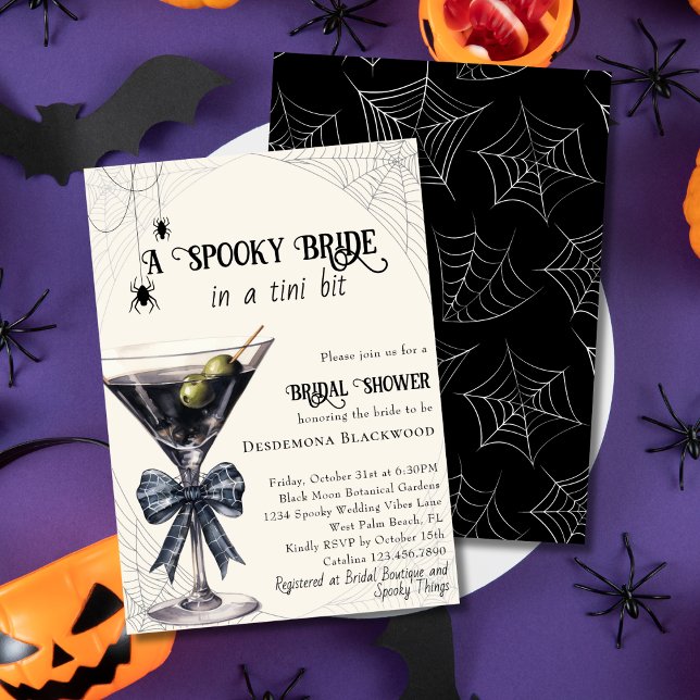 Spooky Spider Bow Martini Halloween Bridal Shower Invitation (Creator Uploaded)