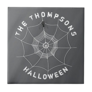 Spooky Spider in Spider Web Ceramic Tile