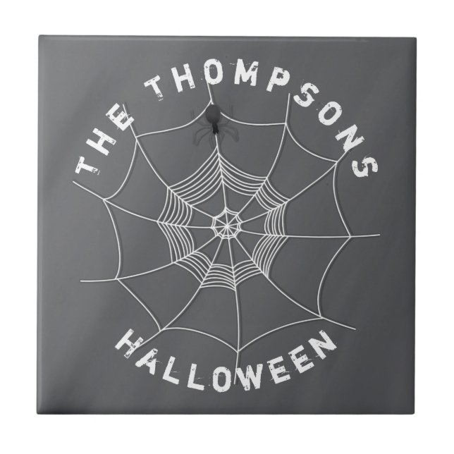 Spooky Spider in Spider Web Ceramic Tile (Front)
