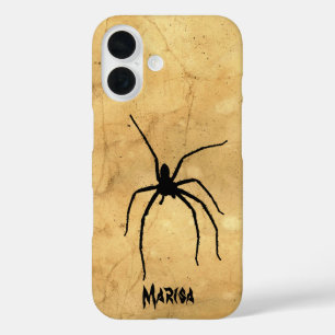 Spooky Spider on Tan Grunge Background iPhone 16 Case