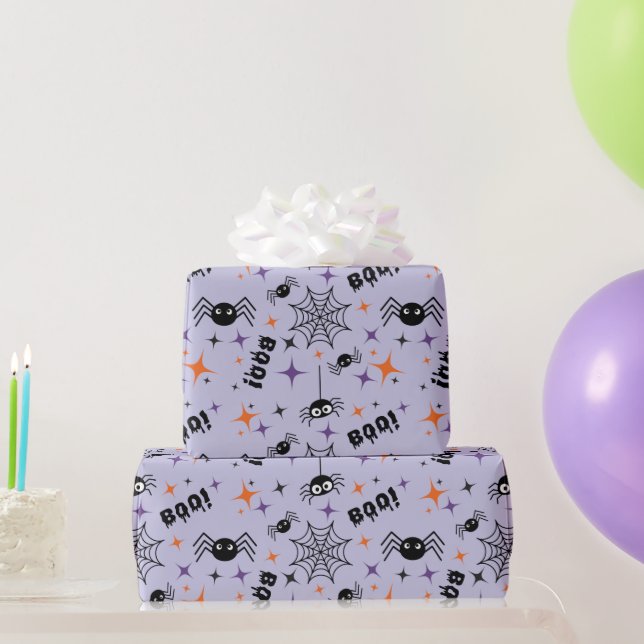 Spooky Spider Seamless Wrapping Paper with Cobwebs (Party Gifts)