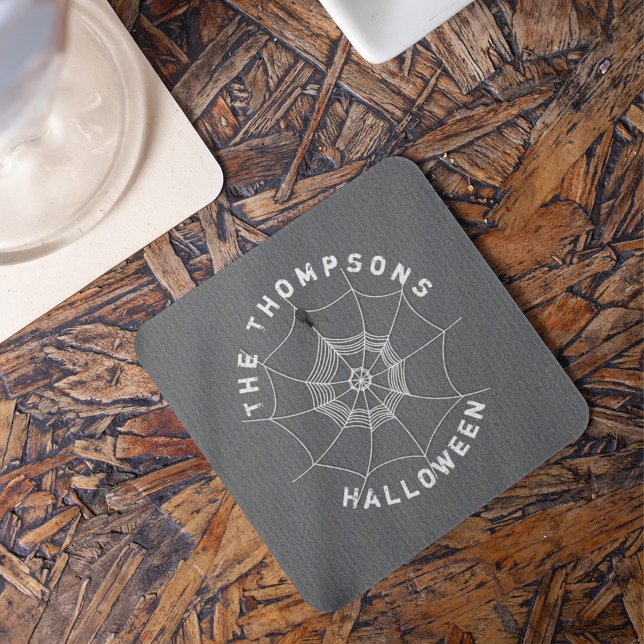 Spooky Spider Web Gothic Halloween Drink Decor Coaster (Spooky spider in web Halloween coaster with creepy gothic design perfect for spooky party table.)