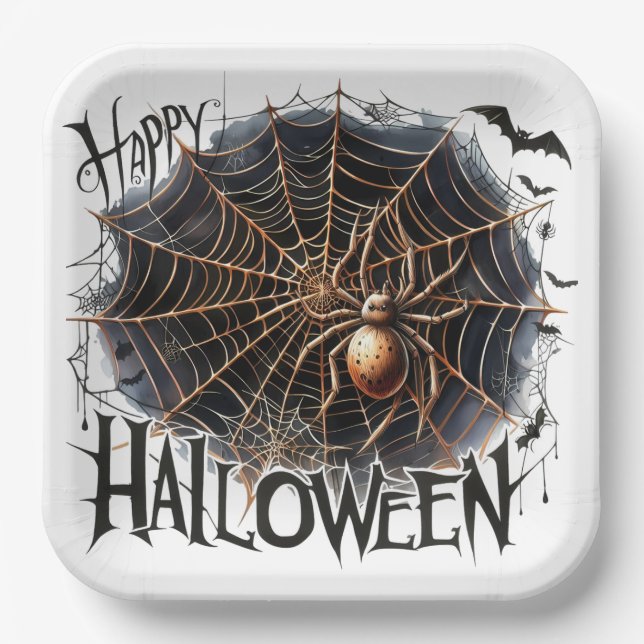 Spooky Spider Web Halloween Paper Plate (Front)