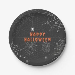 Spooky Spider Web Happy Halloween Party Paper Plate