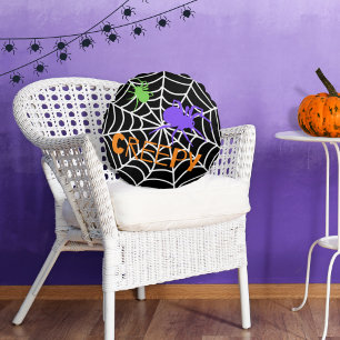 Spooky Spider Web Round Pillow