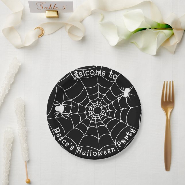 Spooky Spiders and Cobwebs Halloween Party Paper Plate (Wedding)