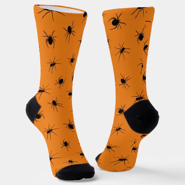 Spooky Spiders Novelty Orange Halloween Socks (Angled)
