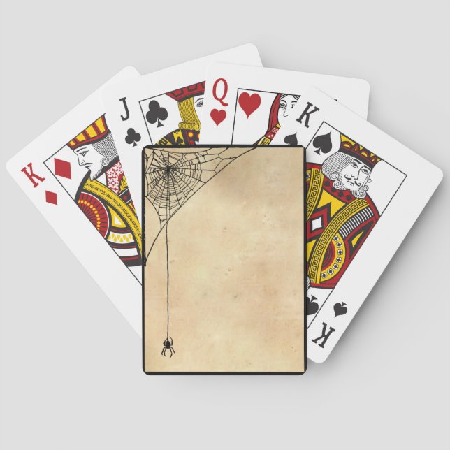 Spooky Spiderwebs Parchment and Black Playing Cards (Back)