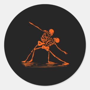Spooky Spooktober Dancing Skeletons Meme  Classic Round Sticker