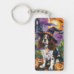 Spooky Springer Spaniel Halloween Witch Pumpkin Key Ring