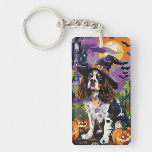 Spooky Springer Spaniel Halloween Witch Pumpkin  Key Ring (Front)