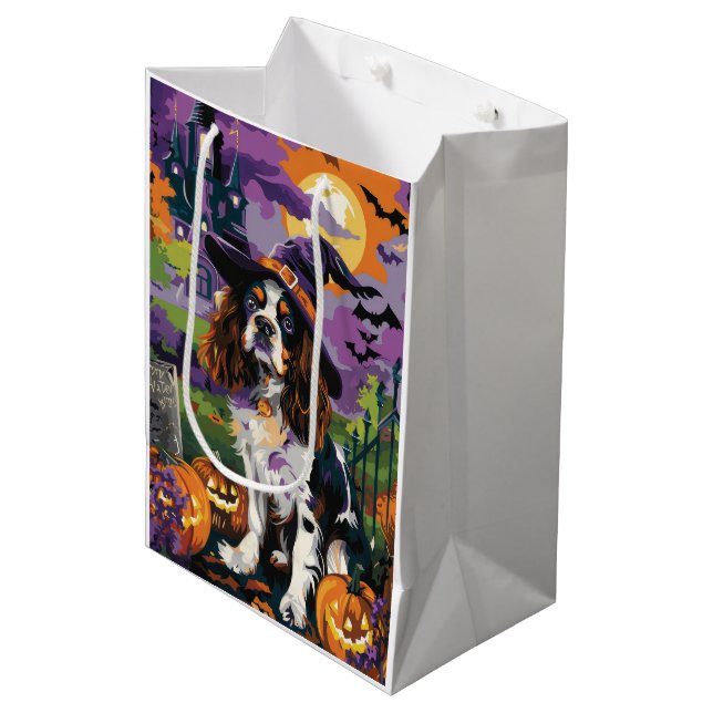 Spooky Springer Spaniel Halloween Witch Pumpkin  Medium Gift Bag (Front Angled)