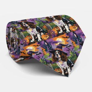 Spooky Springer Spaniel Halloween Witch Pumpkin  Tie