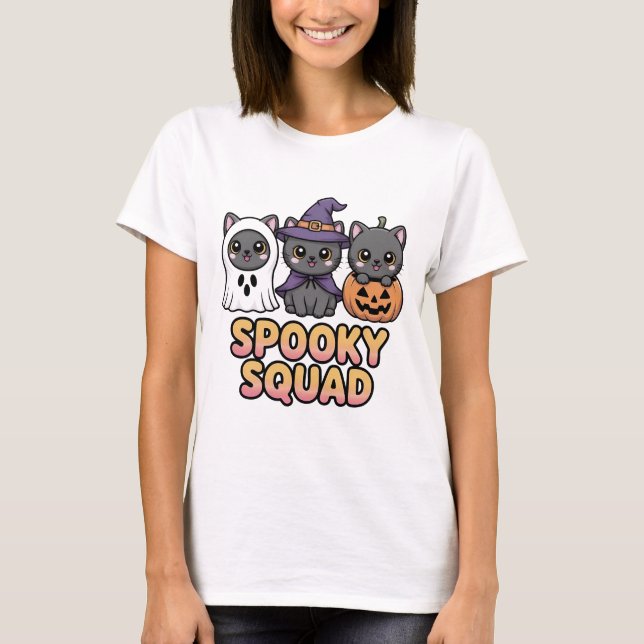 Spooky Squad Cute Halloween Cats T-Shirt | Kawaii  (Front)