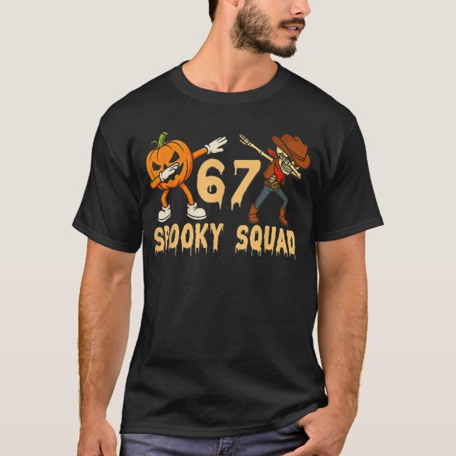 Spooky Squad Pumpkin 67 Halloween Meme 6 7 Numbers T-Shirt (Front)