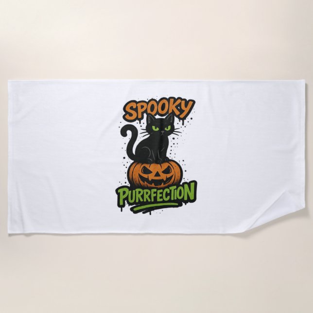 Spooky Squad Retro Halloween Design (Black Text) – Beach Towel (Front)